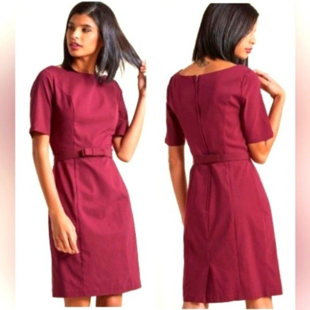 ModCloth "Ritzy Wishes" Retro Red Wine  Sheath‎ Dress Belted Back Zip Stretch 3x